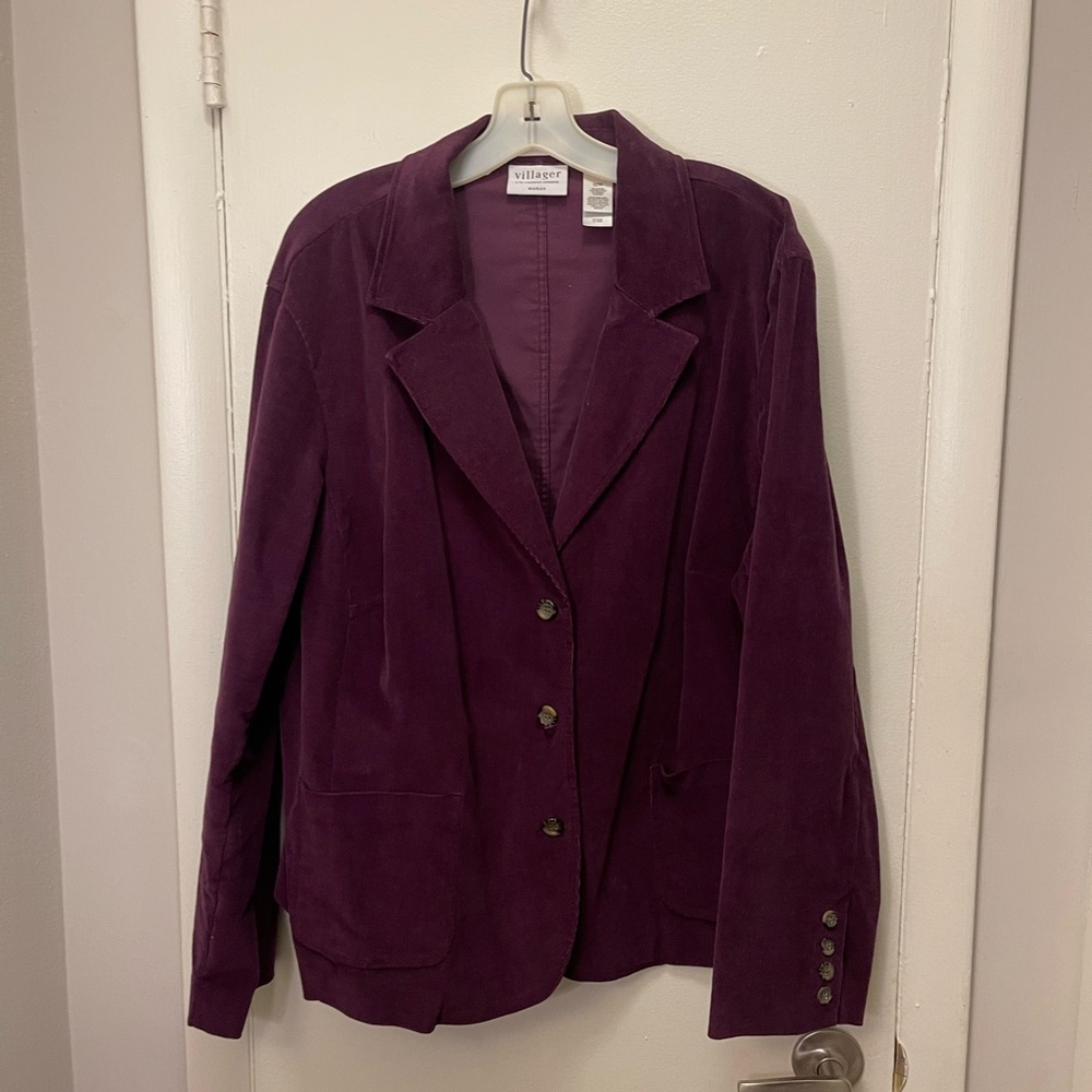 Villager Woman Size 22 W Purple/ Plum Corduroy Blazer
